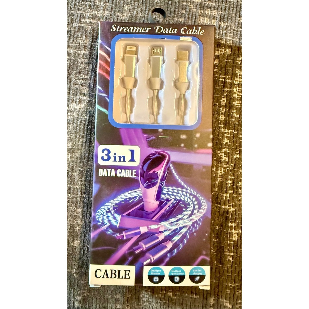 3-in-1 Streamer Data Cable NEW LED Flowing Light Multi-Charger 3A